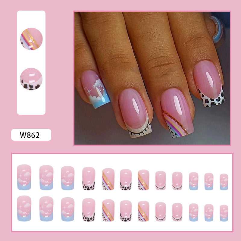 Cute Cow Print Rainbow Sky Nail Stickers