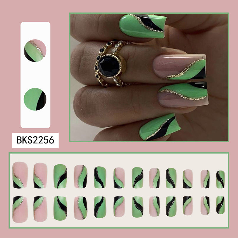 Spring/Summer Green Wave Square Nail Tips