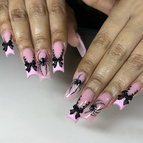 Long Transparent Pink Black Widow Spider False Nails