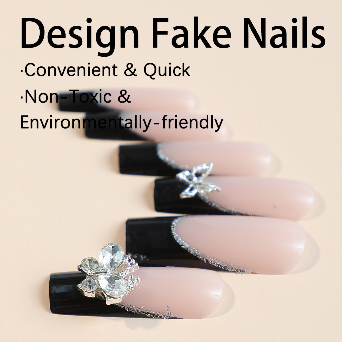 Long French Butterfly Nail Tips for Elegant Look