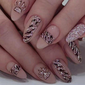 Shiny Almond Nails Sweet Cool Champagne Leopard Print Ins Style