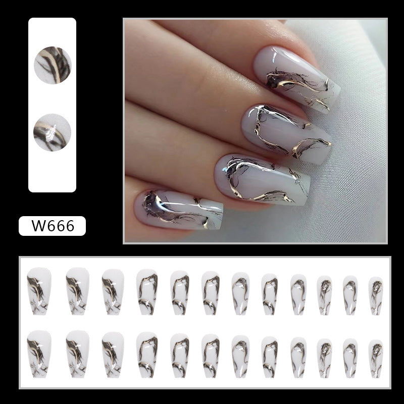 Black Ink Chinese Style Ballet Fall Nails 24 Pieces