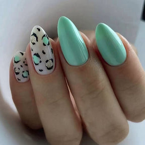 Green Fresh Leopard Glitter Nails Sweet Cool Girls Ins Style Whitening Euro Wearable Nails