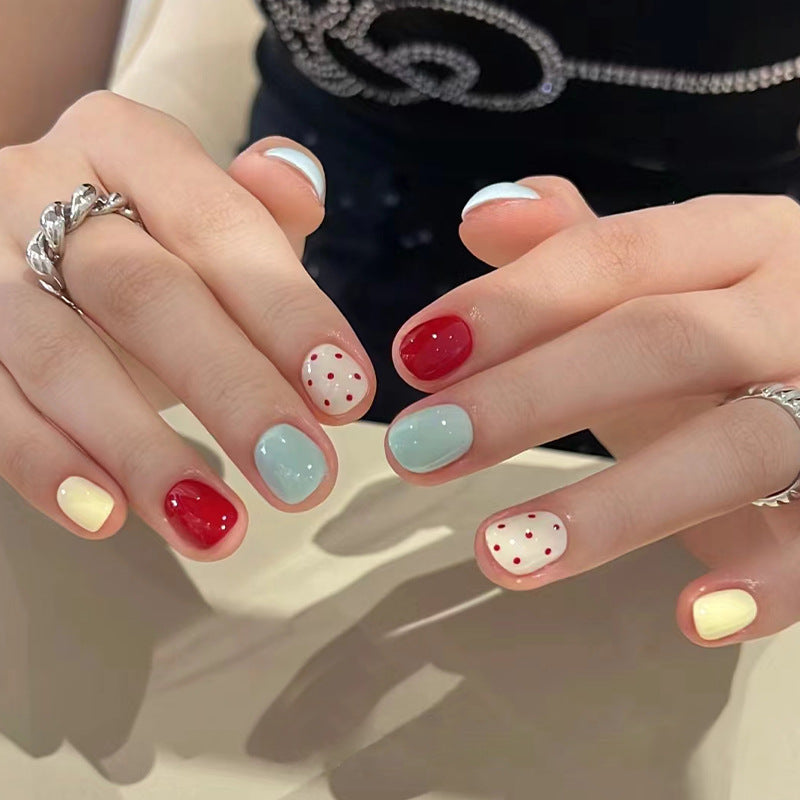 Cute Polka Dot Removable Square Nails - Retro (24-Piece)