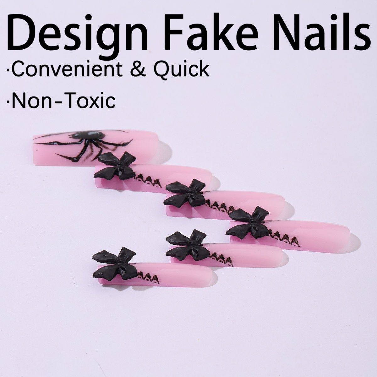 Long Transparent Pink Black Widow Spider False Nails