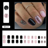 Black Sweet Cool Short Leopard Print Nails Pink Leopard Glitter Euro Ins Style Wearable Nails