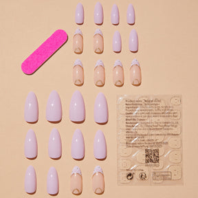 Solid Color Almond Nail Tips with Pink Diamond Border