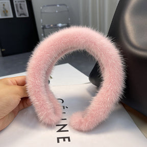 Winter Mink Fur Wide Headband - Stylish & Warm