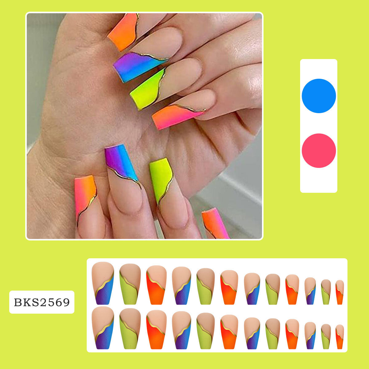 Rainbow Gradient French Tip Nail Tips