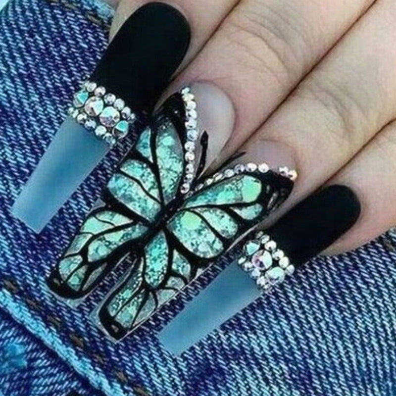 Sparkling Butterfly Diamond Nail Tips