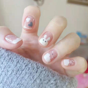 Cute Rabbit Short Nails, Sweet Pre-Made Manicure Stickers