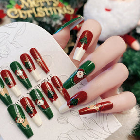 Christmas Nail Tips with Snowflakes and Reindeer, 24 Pieces