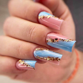 Ballet-Inspired Marble Stripe Gold Foil Long Nails