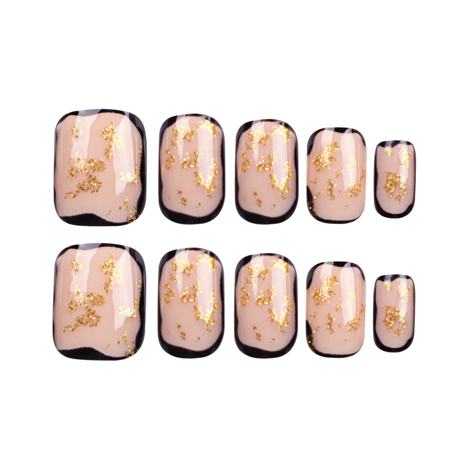 Short Nude Black-Edge Nail Art Tips with Glitter, Wearable Nails