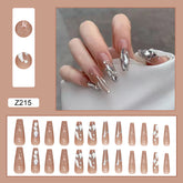 Nude Sparkling Diamond Long Removable Nail Tips