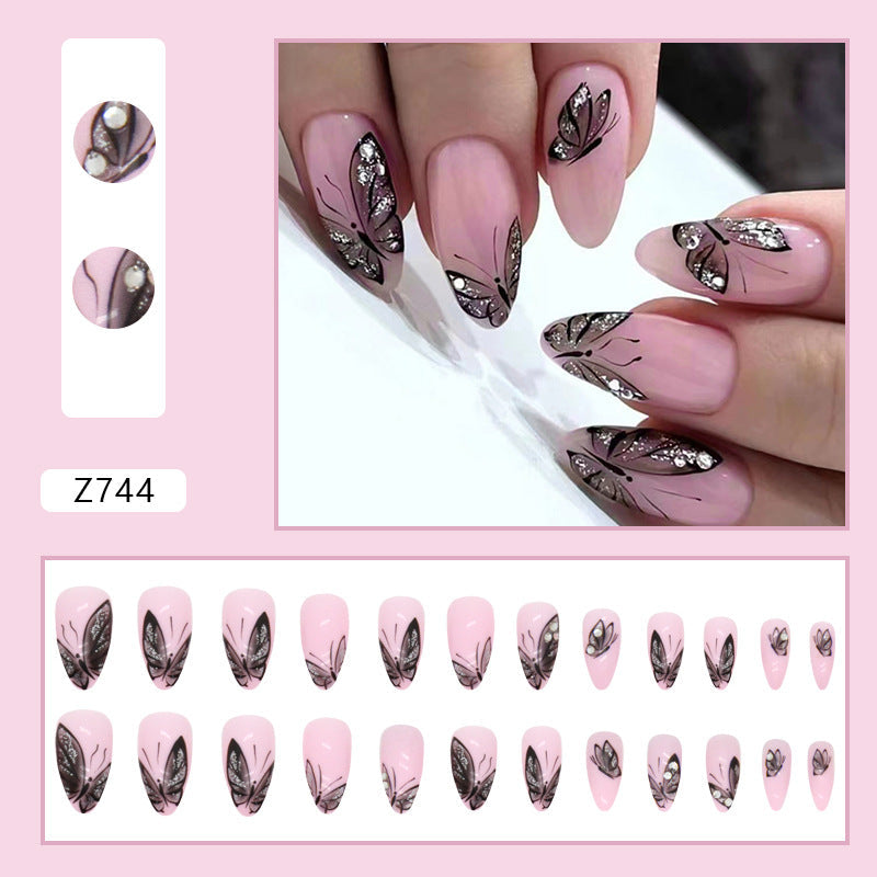 Black Butterfly Almond Shape Nails, Fashionable and Chic