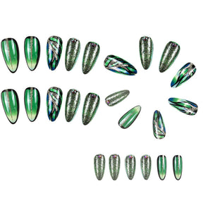 Cracked Green Nail Tips - Pre-Made, Stylish, and Easy