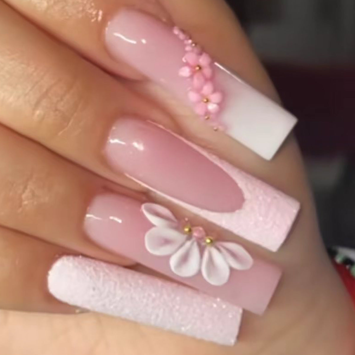 Long Floral Nail Extensions, Sweet Detachable Manicure