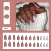 Almond Flashy French Nails Euro Fashion Sweet Cool Ready-to-Wear Nails Wholesale