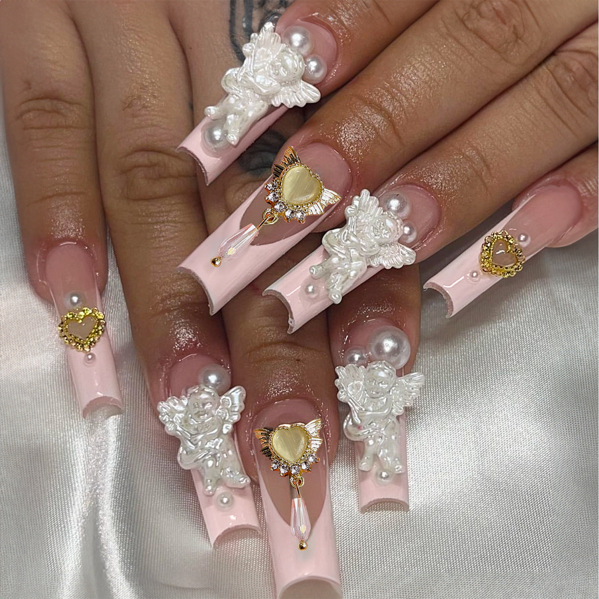 Sweet Heart Love Decor XXL French Pearl Nails