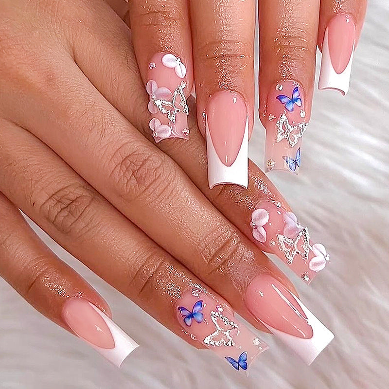 Mid-Length French Nails - Sweet Style with Butterfly