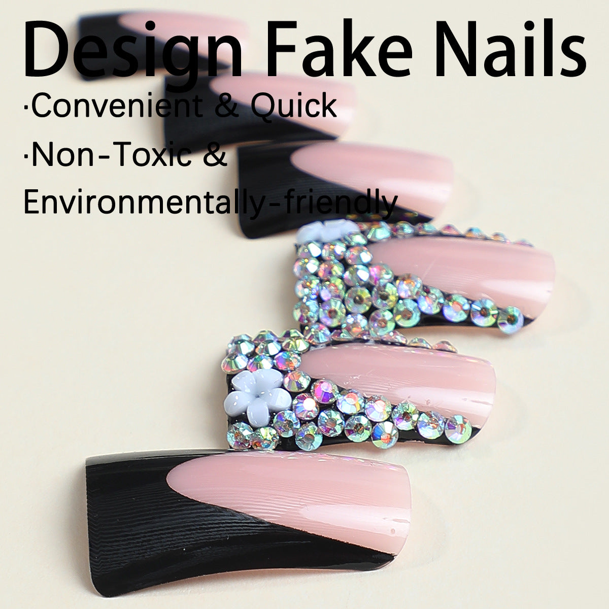 Popular Duckbill Shape Black French Tip Nails