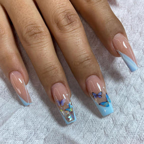 Long Ballet Nails Fresh Diagonal Triangle French Butterfly Nails Versatile Fake Nails