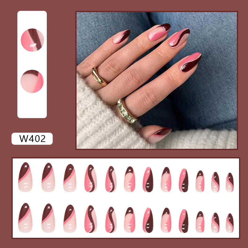 Rose Red Irregular Wave Fall Nails, 24-Piece Ins-Style Set