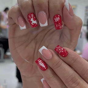 Cute Sweet Red Christmas Snowflake Fall Nails 24-Piece Set