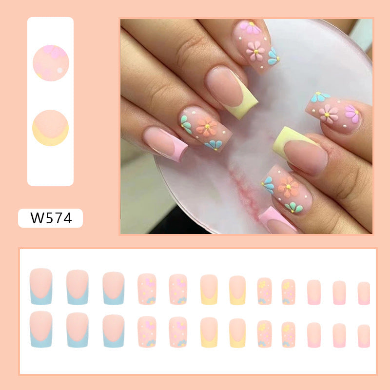 Colorful Flower Fall Nails Matte Finish 24 Pieces