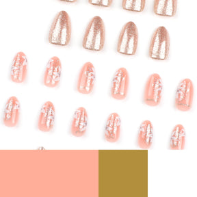 Summer Fresh Flower Nail Art Tips, Almond Shape with Gold Glitter