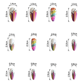 Back-to-School Medium Almond Matte Nail Tips with Crayon Designs