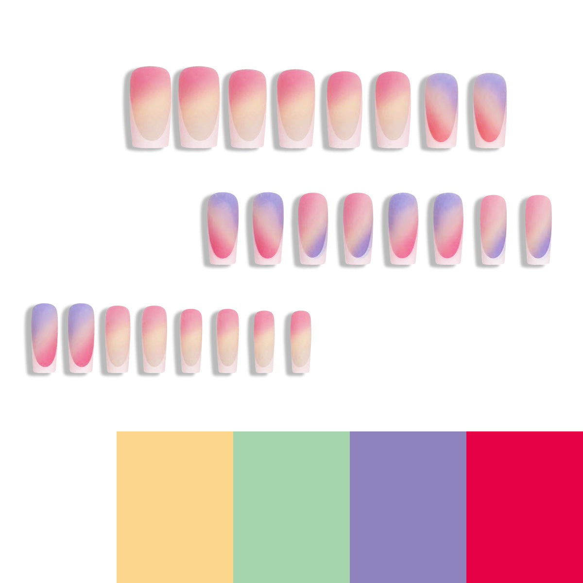 White French Ombre Rainbow Matte Nail Tips