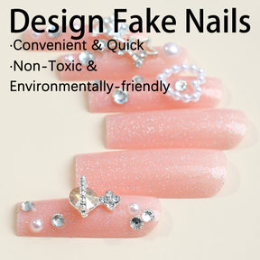 Popular Long Water Pipe Nails with 3D Pearl and Heart