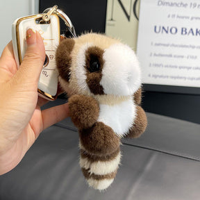 Cute Mink Fur Raccoon Keychain - Mini Car Charm