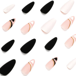 Wholesale French Black White Heart Nails, Gold Line, Matte Finish