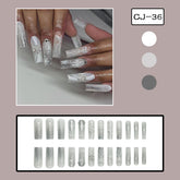 2024 Winter Snowflake Swirl Crystal Clear Long Coffin Christmas Nails