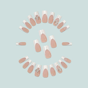 Mid-Length Square White Fluorescent French Tip Nails