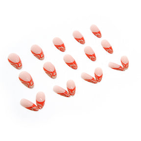 Wearable Nails Euro Ins Style Almond Orange Wave Finished Wholesale Luxe