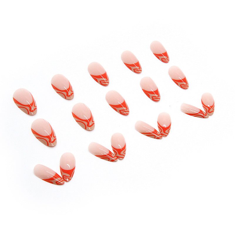 Wearable Nails Euro Ins Style Almond Orange Wave Finished Wholesale Luxe