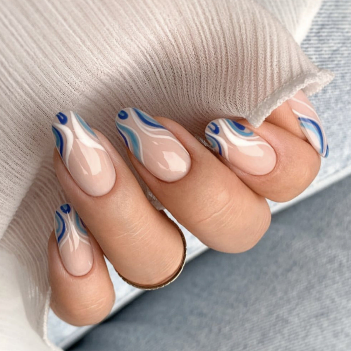 Wholesale Blue White Ombre French Wave Nail Tips