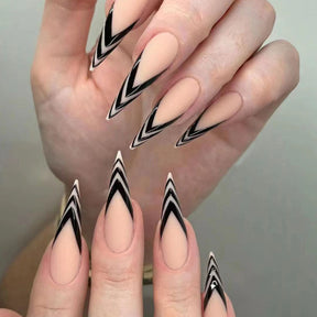 24-Piece Striped Almond Fall Nails - Detachable and Trendy