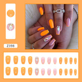 Short Ballet Nails, Diamond-Encrusted, Yellow INS Style, 24 Pieces