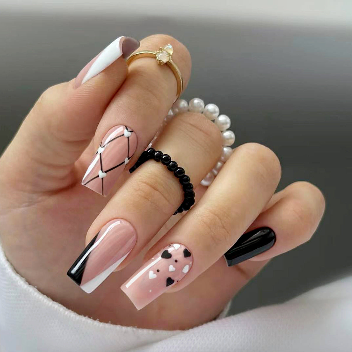 Black and White Heart Valentine's Nail Stickers