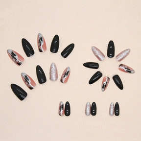 Flashy Solid Galaxy Nails, Sweet and Edgy, Black Almond Shape