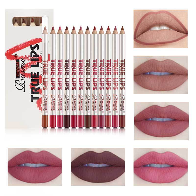 12-Color Matte Lip Liner and Lipstick Set - Long-Lasting