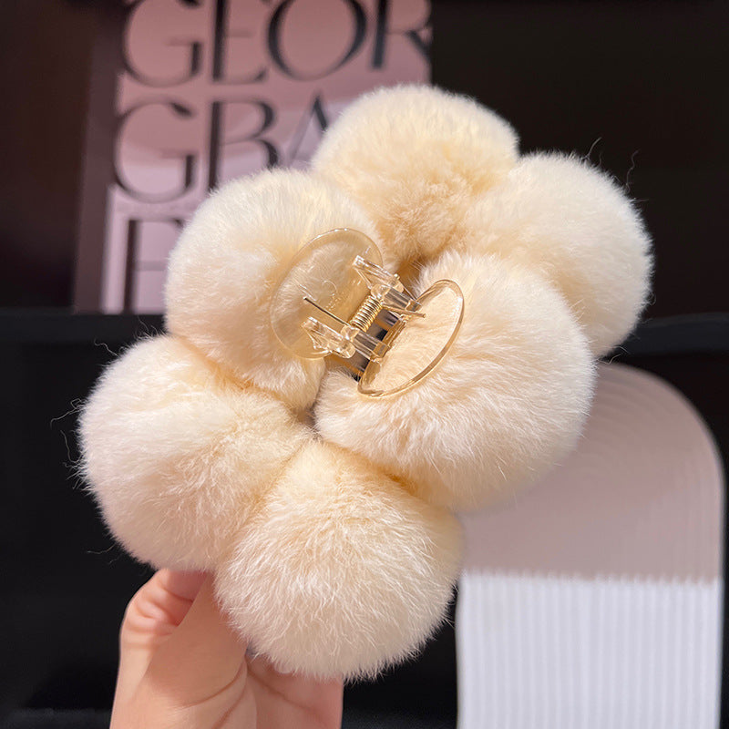 Real Rabbit Fur Large Hair Clip Winter Fashion Accessory