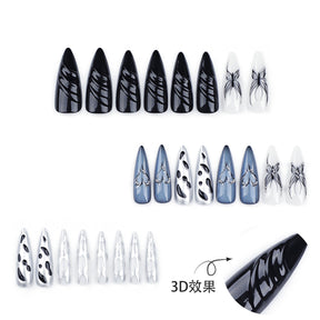 3D Wave Pattern Extra Long Pointed Nail Tips