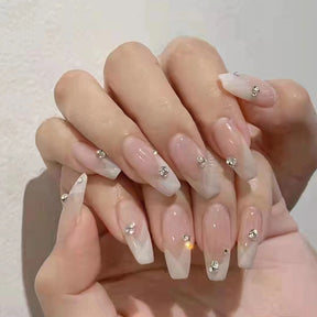 White Skin Tone Enhancing Fashion Rhinestone Nails - Removable Nail Stickers