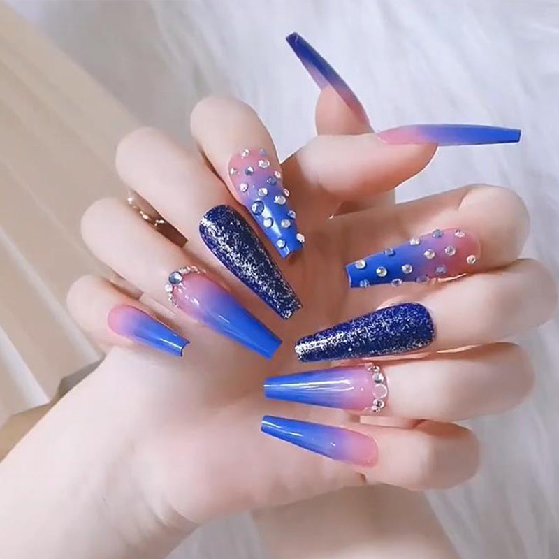 Dreamy Galaxy Blue Coffin Nail Tips